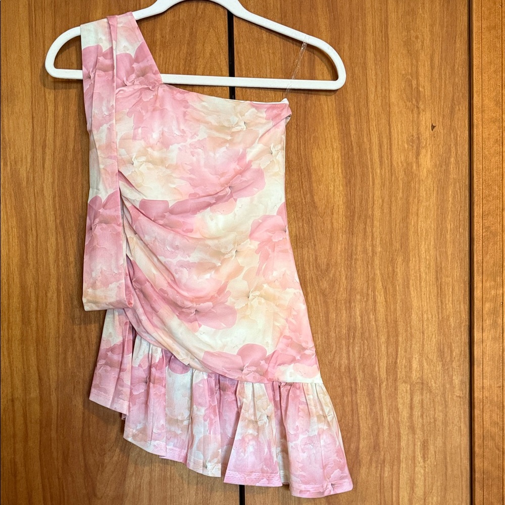 Pink Floral One-Shoulder Dress